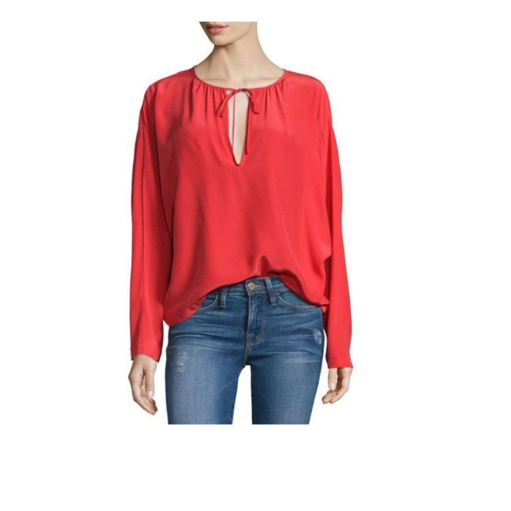 FRAME DENIM Le Raglan Split-Neck Blouse Red Size XS